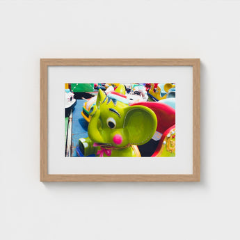 No Dumbo - Green Elephant Amusement Park Art Print / Canvas Giclée, Living Space, Waking Dream Prints