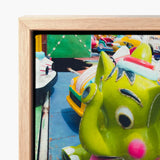Vibrant Lime Green Cartoon Elephant Pink Nose White-trimmed Giclée Print, Living Space, Waking Dream