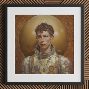 Noah - Knappe homoseksuele astronaut kunstprint / Canvas, 12x12’’ / 31x31cm / Zwart frame / Passe-partout, Posters, prints & beeldende kunst, Toby Leon