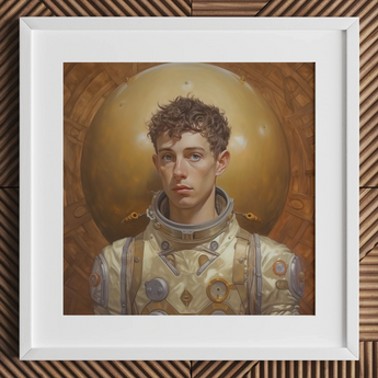 Noah - Knappe homoseksuele astronaut kunstprint / Canvas, 12x12’’ / 31x31cm / Wit frame / Passe-partout, Posters, prints & beeldende kunst, Toby Leon