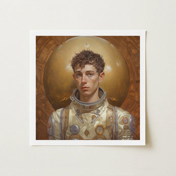 Noah - Handsome Gay Astronaut Art Print / Canvas Framed Portrait Young Cream-colored Metallic Spacesuit Gold Aesthetic, Gayest Prints