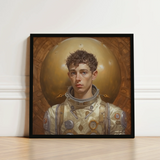 Framed Portrait Young Astronaut Cream-colored Spacesuit Metallic Accents Gay Aesthetic, Handsome, Gayest