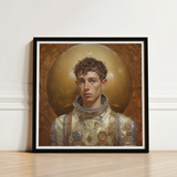 Framed Portrait Young Astronaut Cream-colored Spacesuit Metallic Accents Gay Aesthetic, Handsome, Gayest
