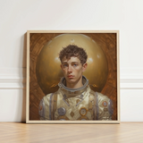 Framed Portrait Young Man Astronaut Suit Metallic Accents Gay Aesthetic, Handsome, Gayest