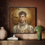 Noah - Handsome Gay Astronaut Art Print / Canvas Framed Portrait Young Man Astronaut Suit Metallic Gold Gay Aesthetic, Handsome Astronaut,