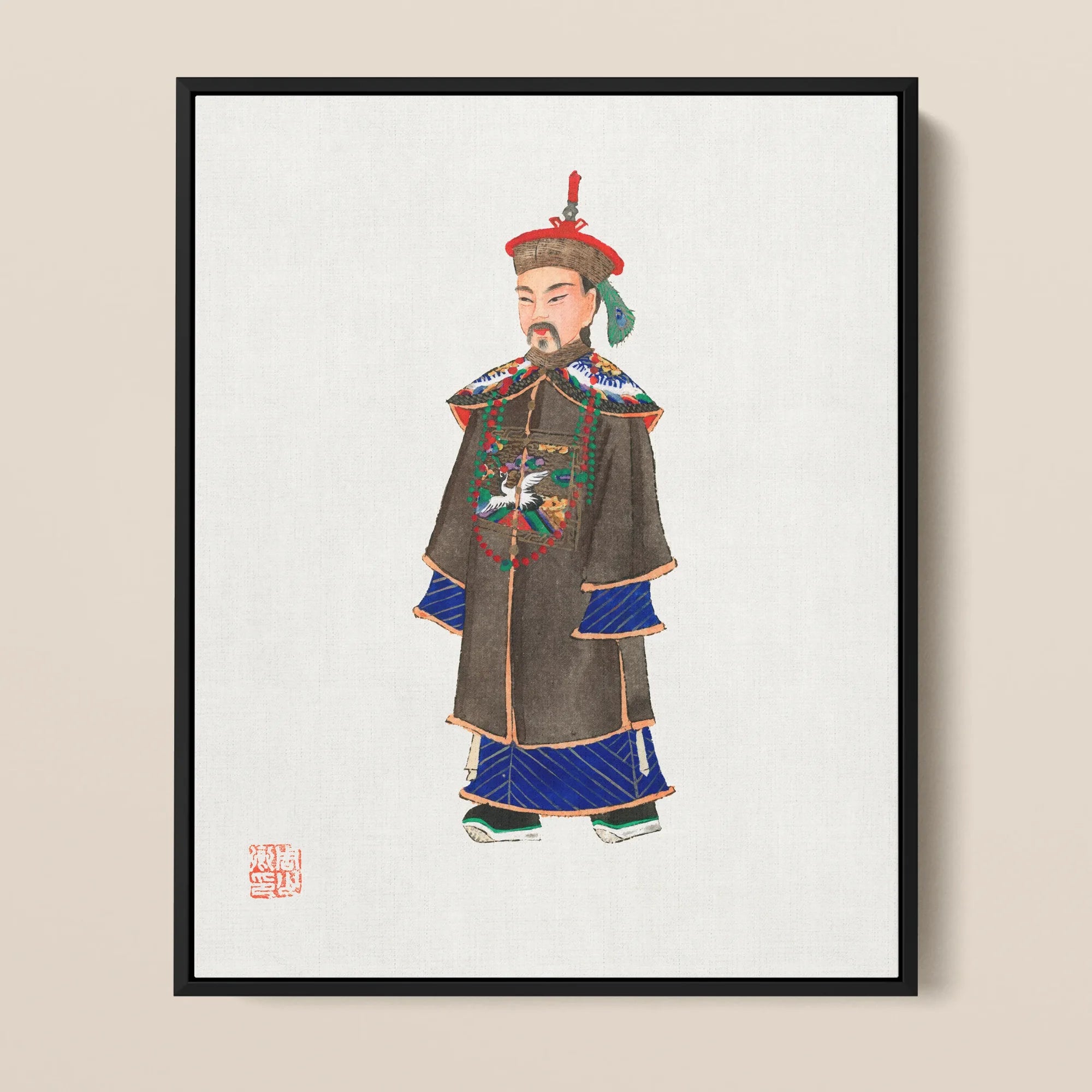 Nobleman - Qing Dynasty Art Framed Canvas, Traditional Chinese Painting Dynasty Official Formal Robes Hat