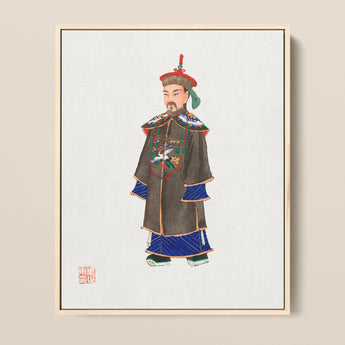 Framed Traditional Chinese Portrait Man Ornate Ceremonial Robes Ming Dynasty Officialdom, Qing Manchu, Fashion Art