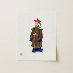 Nobleman - Qing Dynasty Art Print / Canvas Traditional Chinese Official Portrait Printed White Card Intricate Ming Officialdom, Manchu,