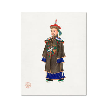 Nobleman - Qing Dynasty Art Print, Traditional Chinese Watercolor Painting Nobleman Ornate Brown Blue
