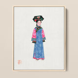 Framed Watercolor Painting Woman Traditional Chinese Attire Intricate Qing Dynasty Manchu, Fashion, Art