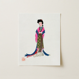 Noblewoman - Manchu Fashion Art Print / Canvas Delicate Illustration Traditional East Asian Woman Elegant Pink Tang Dynasty Opulence, Qing