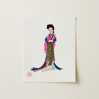 Noblewoman - Manchu Fashion Art Print / Canvas Delicate Illustration Traditional East Asian Woman Elegant Pink Tang Dynasty Opulence, Qing