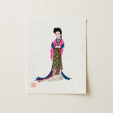 Noblewoman - Manchu Fashion Art Print / Canvas Delicate Illustration Traditional East Asian Woman Elegant Pink Tang Dynasty Opulence, Qing,