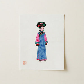 Noblewoman - Manchu Fashion Art Print / Canvas Delicate Watercolor Illustration Woman Traditional Chinese Attire Intricate Qing Dynasty,