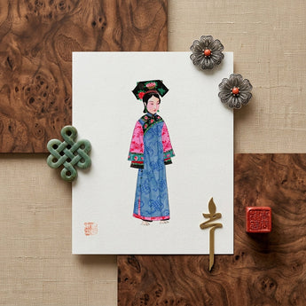 Noblewoman - Manchu Fashion Art Print / Canvas Delicate Watercolor Illustration Woman Traditional Chinese Imperial Attire Qing Dynasty