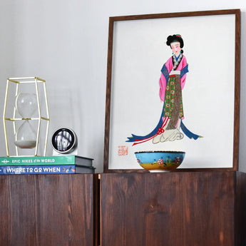 Noblewoman - Manchu Fashion Art Print / Canvas Framed Artwork Geisha Traditional Japanese Dress Robes Tang Dynasty Opulence, Qing Manchu,