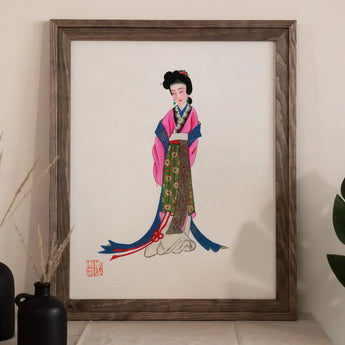 Noblewoman - Manchu Fashion Art Print / Canvas Framed Artwork Japanese Geisha Traditional Colorful Kimono Tang Dynasty Opulence, Qing