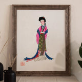 Noblewoman - Manchu Fashion Art Print / Canvas Framed Artwork Japanese Geisha Traditional Colorful Kimono Tang Dynasty Opulence, Qing,