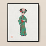 Noblewoman - Manchu Fashion Art Print / Canvas Framed Artwork Woman Traditional Chinese Attire Ornate Green Qing Dynasty Fashion, Manchu