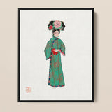Noblewoman - Manchu Fashion Art Print / Canvas Framed Artwork Woman Traditional Chinese Attire Ornate Green Qing Dynasty, Prints