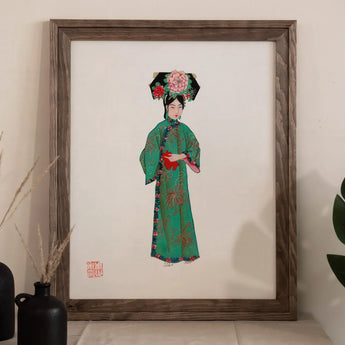 Noblewoman - Manchu Fashion Art Print / Canvas Framed Artwork Woman Traditional Chinese Attire Ornate Headdress Qing Dynasty Fashion,
