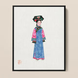 Noblewoman - Manchu Fashion Art Print / Canvas Framed Illustration Woman Traditional Chinese Attire Blue Robe Qing Dynasty, Prints