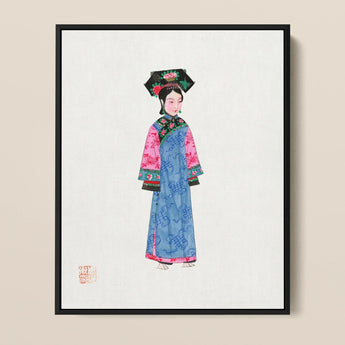 Noblewoman - Manchu Fashion Art Print / Canvas Framed Illustration Woman Traditional Chinese Attire Blue Robe Qing Dynasty, Prints