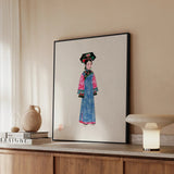 Noblewoman - Manchu Fashion Art Print / Canvas Framed Illustration Woman Traditional Chinese Attire Intricate Floral Qing Dynasty, Prints