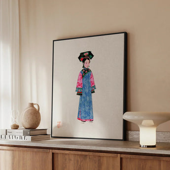 Noblewoman - Manchu Fashion Art Print / Canvas Framed Illustration Woman Traditional Chinese Attire Intricate Floral Qing Dynasty, Prints