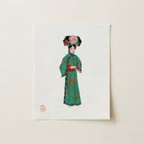 Noblewoman - Manchu Fashion Art Print / Canvas Green Embroidered Traditional Chinese Dress Floral Patterns Ornate Qing Dynasty, Prints