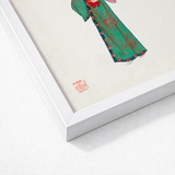 Framed Artwork Green Embroidered Garment Gold Red Floral Qing Dynasty Fashion, Manchu, Art