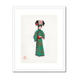Noblewoman - Manchu Fashion Art Print, Traditional Chinese Illustration Woman Green Floral Kimono Red
