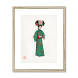 Noblewoman - Manchu Fashion Art Print, Traditional Chinese Art Print Woman Green Floral Robe