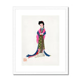 Noblewoman - Manchu Fashion Art Print, Traditional Japanese Illustration Woman Colorful Kimono Blue Sash