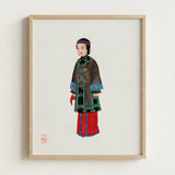 Framed Illustration Woman Traditional Chinese Attire Intricate Embroidery Qing Dynasty Manchu, Fashion Art, Ethnic