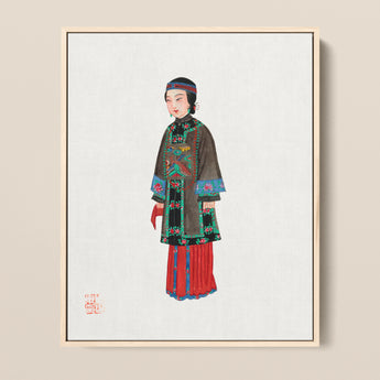 Framed Watercolor Portrait Woman Traditional Chinese Attire Intricate Qing Dynasty Manchu, Fashion Art, Ethnic