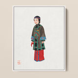 Framed Illustration Woman Traditional Chinese Attire Intricate Embroidery Qing Dynasty Manchu, Fashion Art, Ethnic