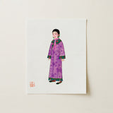 Noblewoman - Qing Dynasty Art Print / Canvas Delicate Illustration Woman Traditional Attire Long Purple Elegance, Late, Manchu Fashion