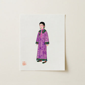 Noblewoman - Qing Dynasty Art Print / Canvas Delicate Illustration Woman Traditional Attire Long Purple Elegance, Late, Manchu Fashion