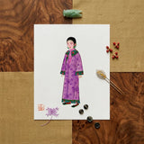 Noblewoman - Qing Dynasty Art Print / Canvas Delicate Illustration Woman Traditional Chinese Attire Vibrant Purple Elegance, Late, Manchu