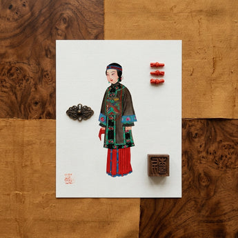 Noblewoman - Qing Dynasty Art Print / Canvas Detailed Illustration Woman Traditional Chinese Attire Ornate Dark Qing Dynasty Manchu, Manchu