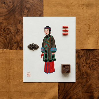 Noblewoman - Qing Dynasty Art Print / Canvas Detailed Illustration Woman Traditional Chinese Attire Ornate Dark Manchu, Fashion, Ethnic