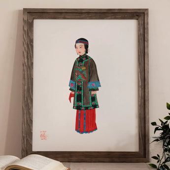 Noblewoman - Qing Dynasty Art Print / Canvas Framed Painting Person Traditional Chinese Clothing Qing Dynasty Manchu, Manchu Fashion Art,