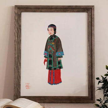 Noblewoman - Qing Dynasty Art Print / Canvas Framed Painting Person Traditional Chinese Clothing Manchu, Fashion, Ethnic Attire Prints
