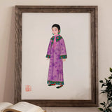 Noblewoman - Qing Dynasty Art Print / Canvas Framed Painting Woman Traditional Chinese Attire Purple Robe Elegance, Late, Manchu Fashion