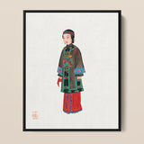Noblewoman - Qing Dynasty Art Print / Canvas Framed Watercolor Portrait Woman Traditional Chinese Attire Intricate Manchu, Fashion, Ethnic