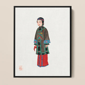 Noblewoman - Qing Dynasty Art Print / Canvas Framed Watercolor Portrait Woman Traditional Chinese Attire Intricate Manchu, Fashion, Ethnic