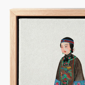 Framed Canvas Print Traditional Chinese Woman Ornate Embroidered Qing Dynasty Manchu, Fashion Art, Ethnic Attire