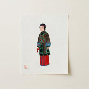 Noblewoman - Qing Dynasty Art Print / Canvas Rectangular Watercolor Illustration East Asian Woman Manchu, Fashion, Ethnic Chinese Attire