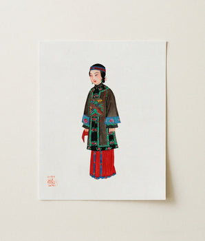 Rectangular Art Print Watercolor Illustration East Asian Woman Qing Dynasty Manchu, Fashion, Ethnic Chinese Attire